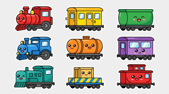 Cute cartoon trains set