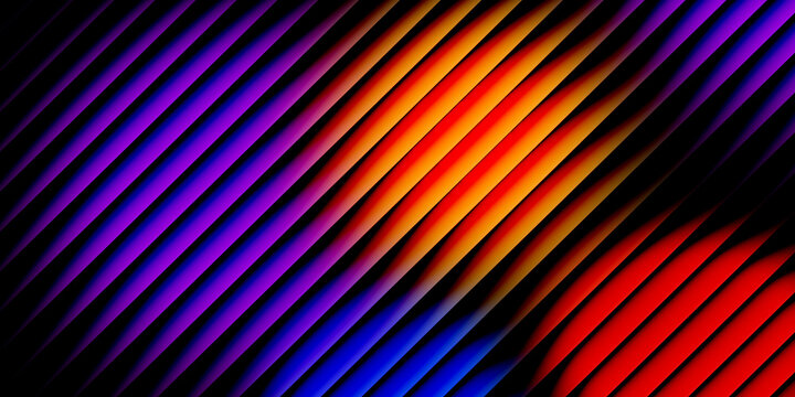 The arrangement of parallel and repeating diagonal lines, in orange, blue, red, purple, and black, creates a structural effect like a grid, louver (ventilation), or 3D fins that have depth.
