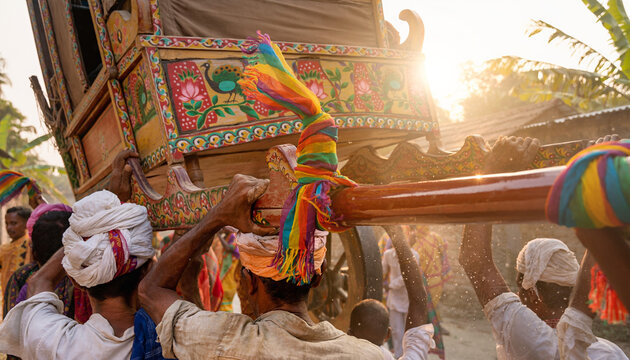 Ceremonial Palki Procession under Golden Skies.