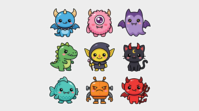 Cute cartoon monsters and creatures collection
