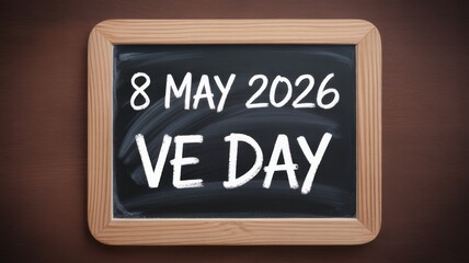 VE Day commemoration on chalkboard with date 8 May 2026