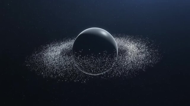 Dark Ringed Planet with Glowing Dust Particles for Space Exploration Documentaries