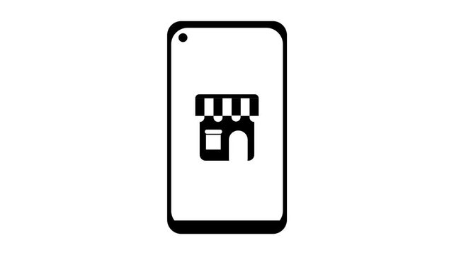 Online Shop Application Animation with Storefront Icon on Smartphone Screen Vector Motion Graphic