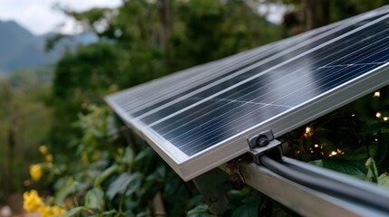 Obraz premium A heavy duty solar panel installation generates sparks set against a peaceful natural backdrop symbolizing sustainable energy development