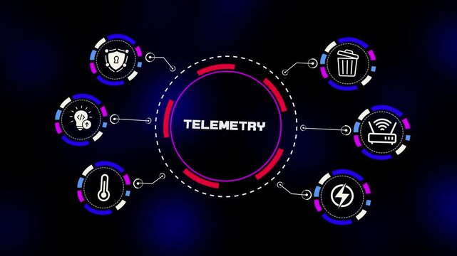 Telemetry monitoring concept with connected wireless networks, broadband communication systems and real time data transmission infrastructure.