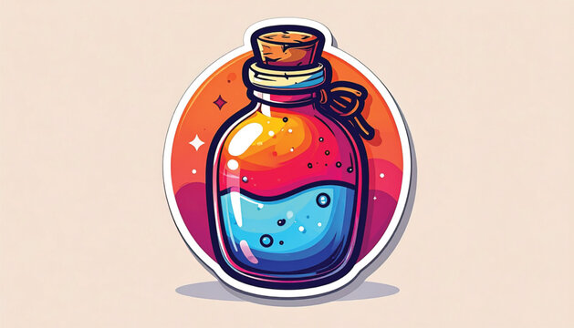 Colorful potion bottle with cork stopper.