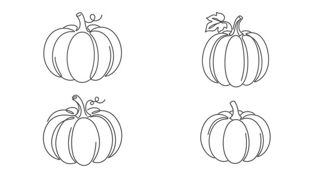 An artistic line art illustration depicts four pumpkins in a simple drawing style.