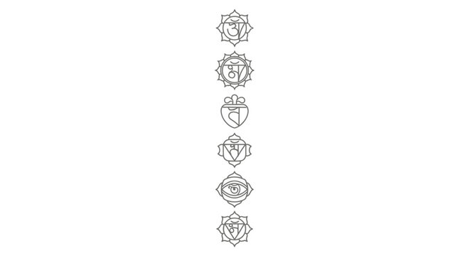 Spiritual energy symbols line art chakra icons meditation symbols