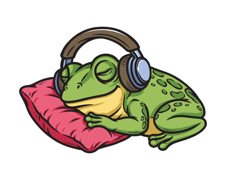 frog sleeping while listening to music