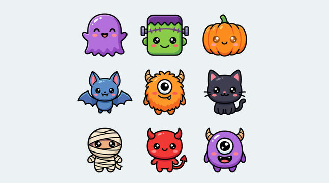 Cute halloween characters collection
