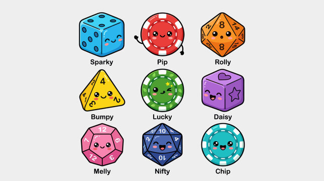 Cute game dice and chips characters