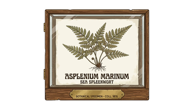 Vintage Botanical Specimen: Sea Spleenwort Fern in Display Case