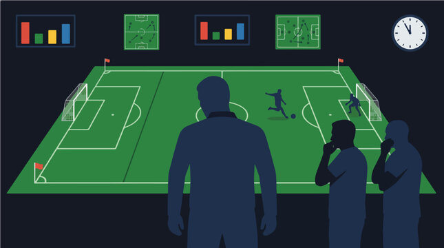 Football Coach Turning Back Facing Away From Decisive Match Moment Flat Vector