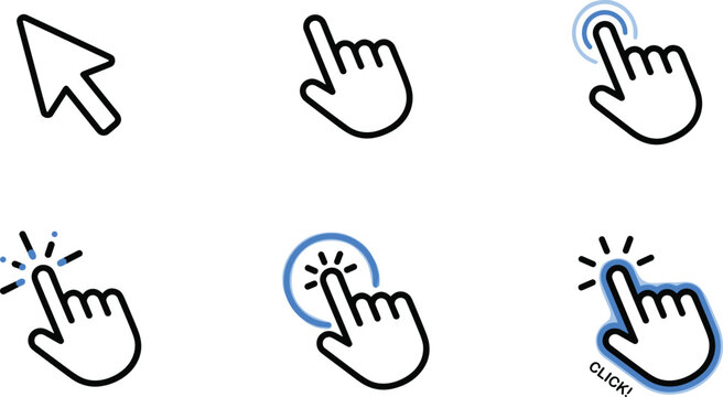 Flat design hand gestures icons for mouse and touch interactions