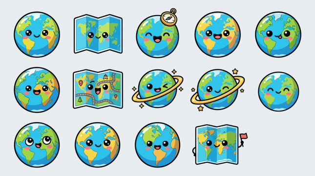 Cute cartoon planet earth character collection