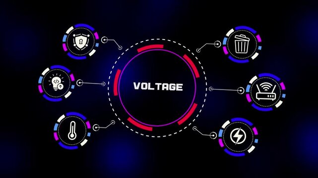 Voltage control technology concept with electrical infrastructure monitoring, power distribution systems and smart energy management.