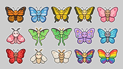 Cute insect collection colorful butterflies moths © KingShawn