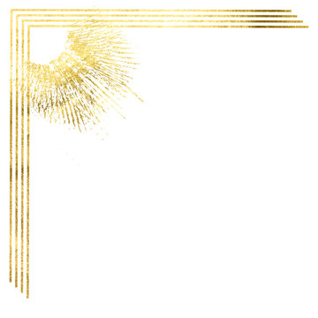 Gold corner. Gold frame art deco. Abstract minimalist gold line frame with golden smooth thin ink lines on isolated background. Golden foil pieces flake. Old gold texture. PNG Golden line abstract.