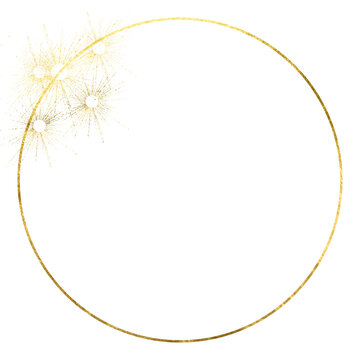 Gold round frame for text. The golden glow of a star's flash. Golden foil pieces flake. Old gold texture. Premium design, wedding, vip cover template. Gold Shiny Pieces flakes of golden flakes shimmer