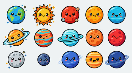 Cute cartoon planets and sun solar system © Indahyulia