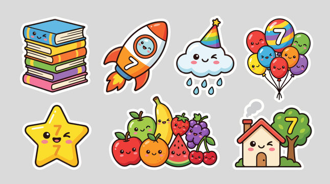 Cute kawaii objects and symbols collection