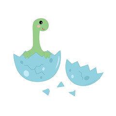 Cute green baby dinosaur hatching from blue egg © Oksana Karpova