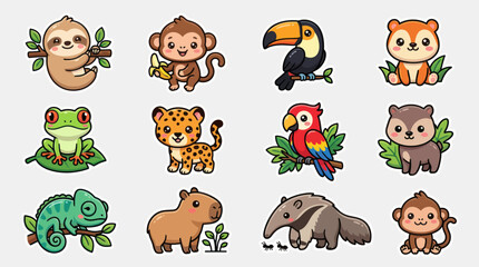 Fototapeta premium Cute jungle animals collection