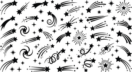 Set of shooting stars, comets and sparkling stars © SH Stock