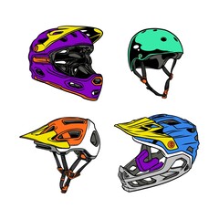 Fototapeta premium bicycle helmets vector illustration set