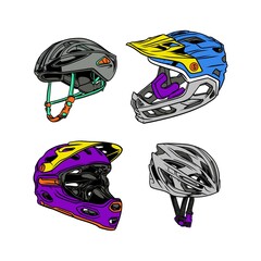 Fototapeta premium bicycle helmets vector illustration set