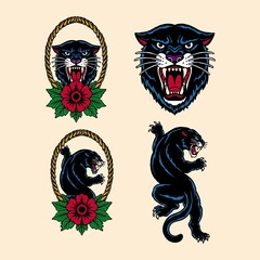 Traditional old school black panther tattoo vector set © Anntoz