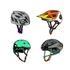 Fototapeta premium bicycle helmets vector illustration set