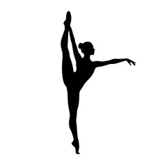 Fototapeta premium A graceful silhouette of a ballet dancer performing a high leg extension, symbolizing balance, flexibility, elegance, discipline, and artistic movement.