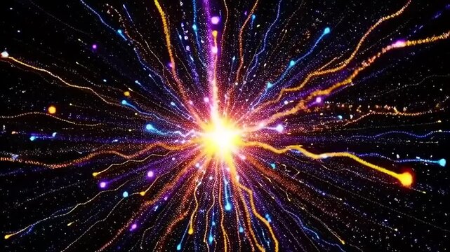 Vibrant Explosive Energy Burst with Colorful Lights.