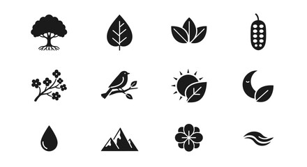 Fototapeta premium Collection of nature and organic elements icons vector set