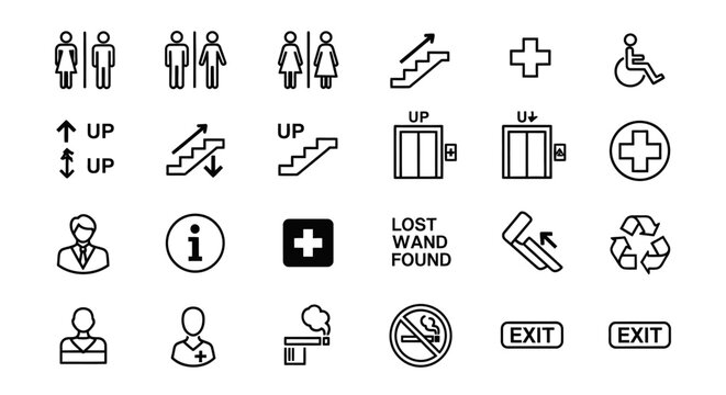 Collection of public building and facility sign icons