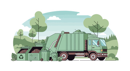 Obraz premium Garbage Truck Collecting Recyclables and Waste in Scenic Area