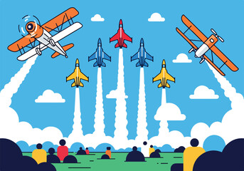 Colorful planes flying in the sky with people watching © Noris