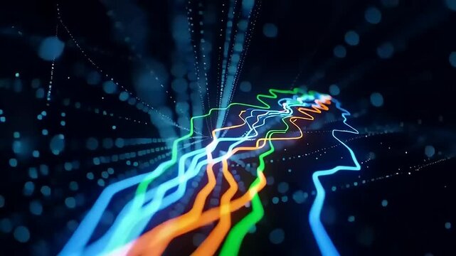 Vibrant Neon Light Trails in Motion 1.