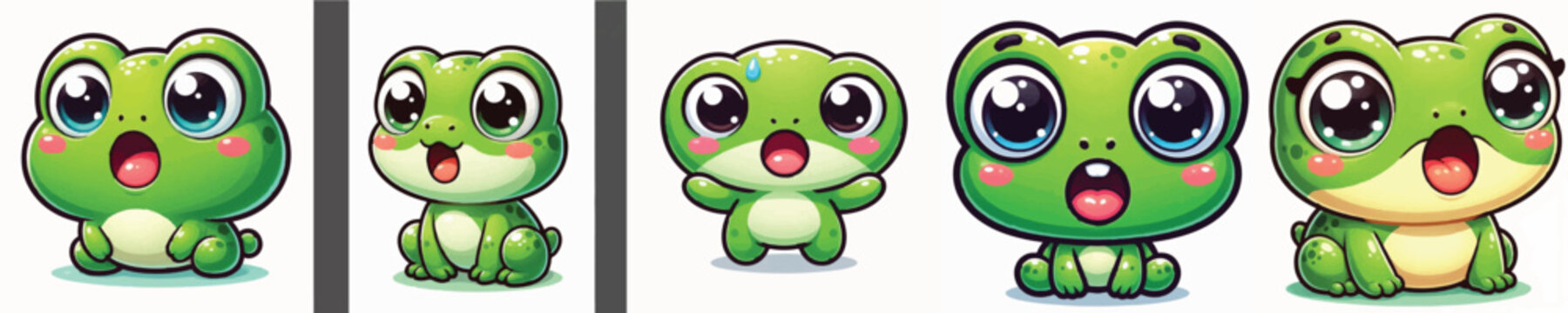 Vector of a cute cartoon frog character with wide eyes and open mouth and shocked