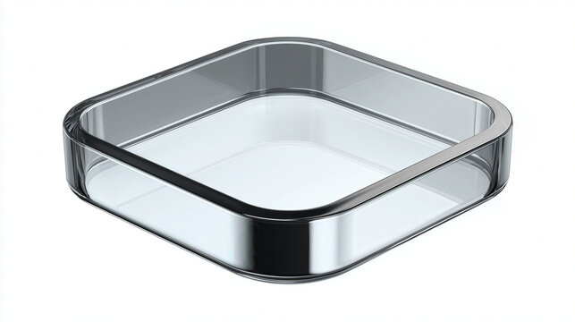 Transparent glass frame, square tray with rounded corner and realistic reflection