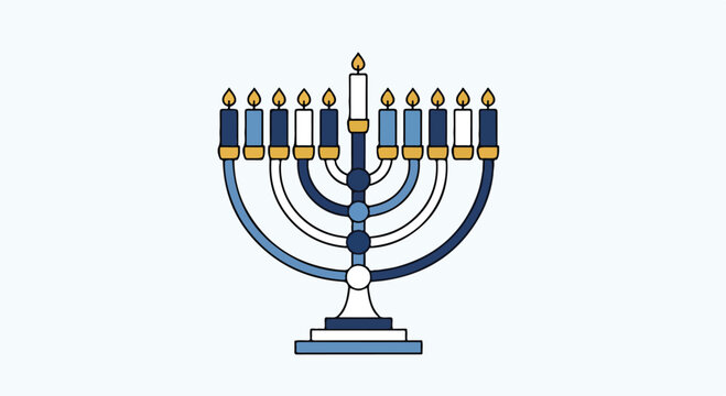 A nine-branched candelabrum with colorful candles