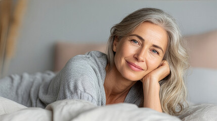 Naklejka premium Senior Woman Relaxing Comfortably at Home