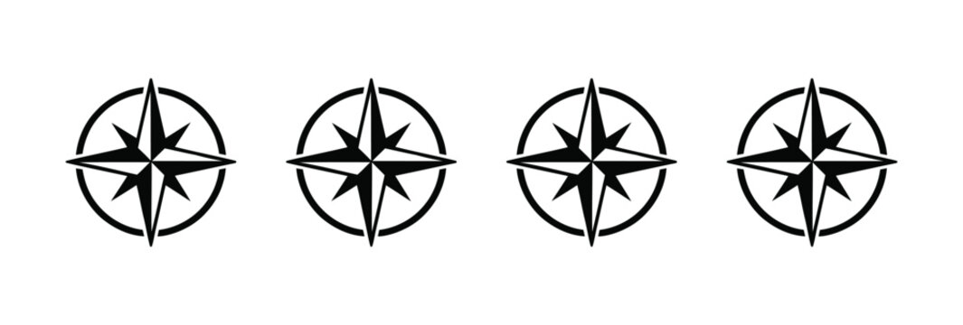 Compass rose icon set representing navigation and mapping with uniform eight-point design