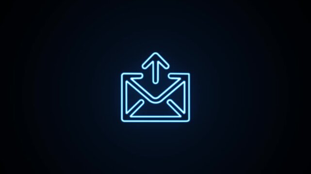 Blue neon envelope with up arrow