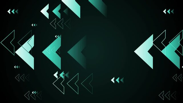 Abstract dark background with layered silver chevron arrows pointing left animation