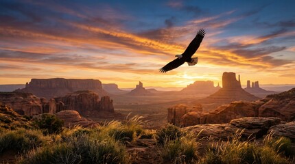 Naklejka premium Cinematic ultra-realistic sunrise over a monumental American canyon
