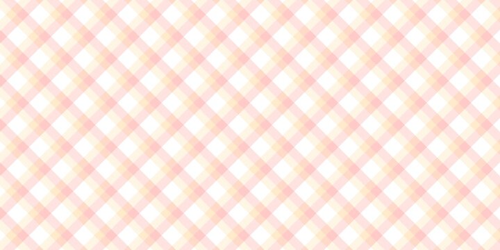 Seamless diagonal pastel plaid pattern in soft pink and yellow, suitable for cute textile design or background.