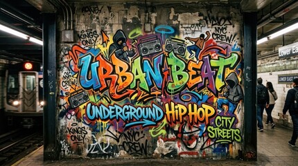 Obraz premium Colorful Urban Graffiti Art on Weathered Brick Wall with Spray Paint Tags Grunge Texture and Street Style Design