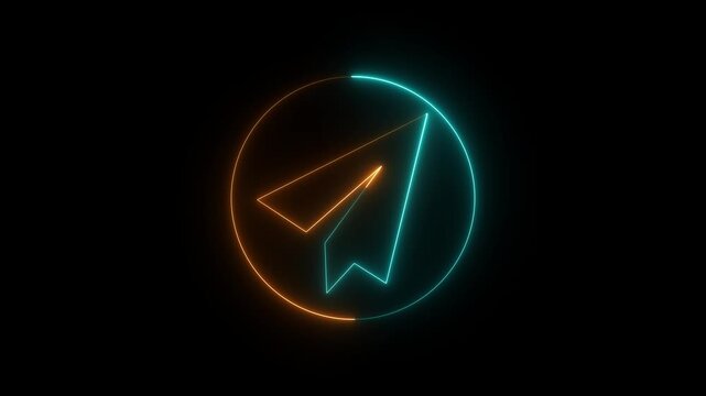 Glowing Neon Telegram Icon Animation on Black Background Blue Messaging Symbol Loop 4K video..